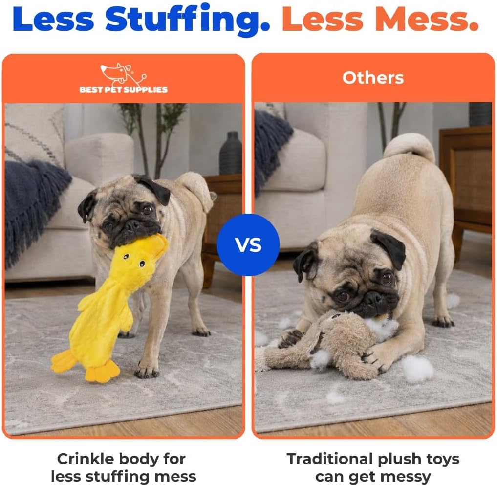 Petvexa Squeaky Crinkle Duck Dog Toy, Stuffing Free Plush Toy for Small, Medium and Large Dogs
